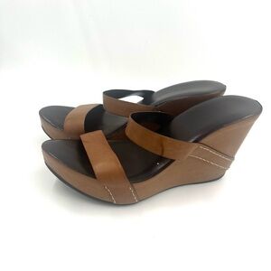 Roberto Del Carlo Women’s Brown Leather Wedges Size 40 Italian Slip-On Strappy